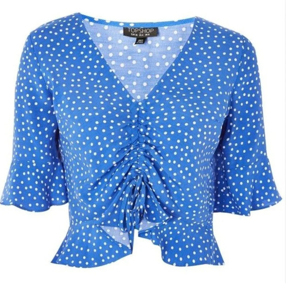 Topshop Blue Polka dot Crop Top size 4 - Picture 2 of 8
